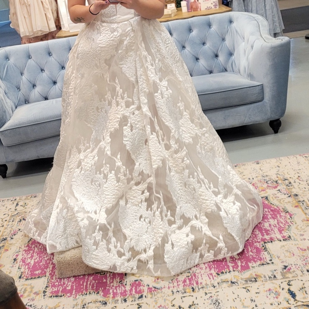 Cream Strapless Bridal Gown with Lace Overlay